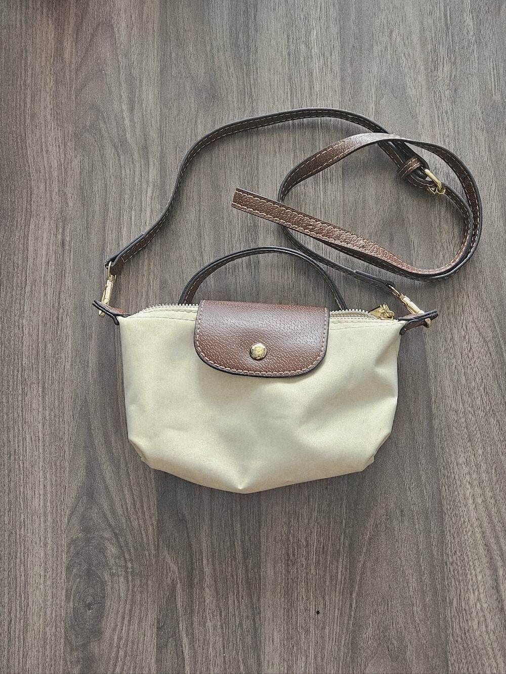 Small Pouch in Cream with Brown Trim